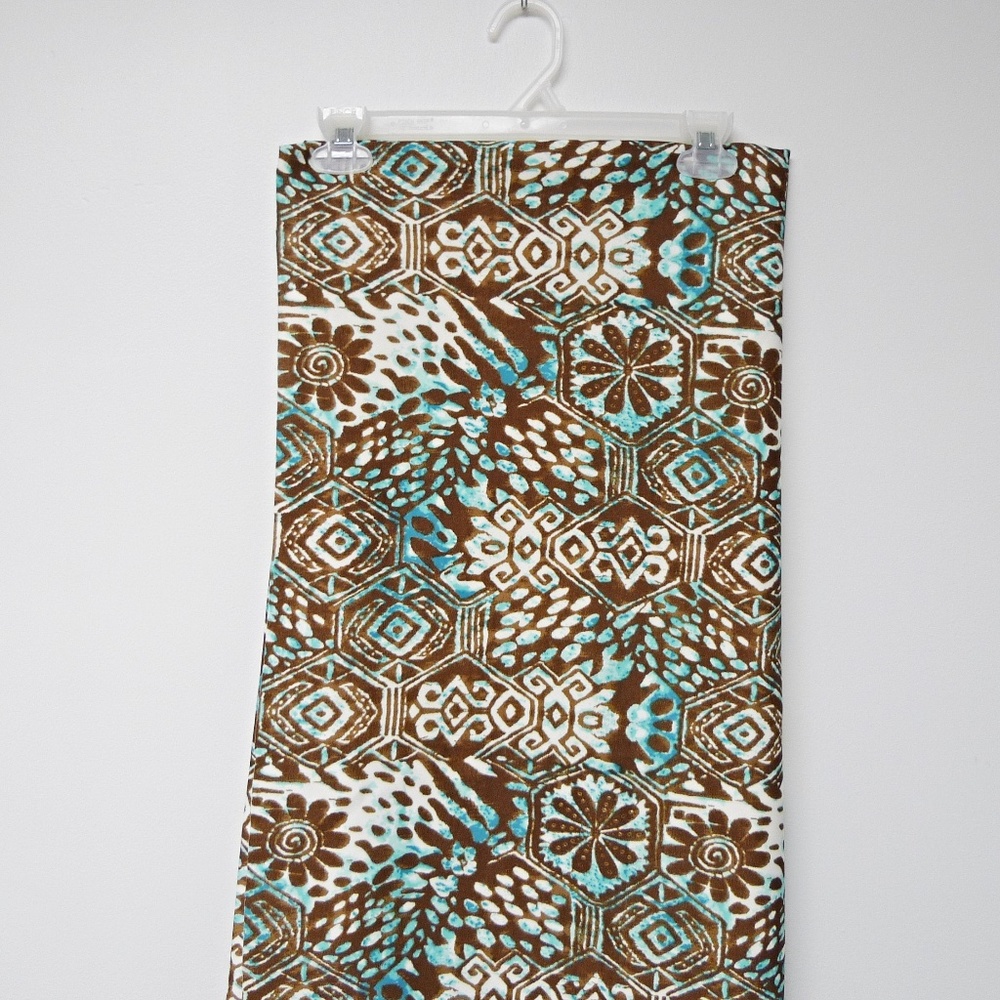 VTG 70s green, white, & brown batik print fabric